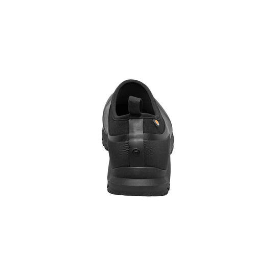 Black slip-on rubber clog boot shown from the back with a pull tab and textured outsole.