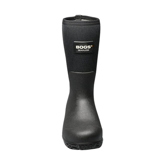 Black insulated rubber work boot with tall textured shaft and BOGS SEAMLESS patch