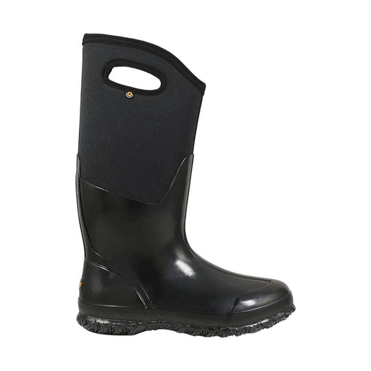 Black rubber boot with a pull tab on a white background