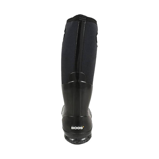 Black rubber boot with 'Bogs' branding on a white background