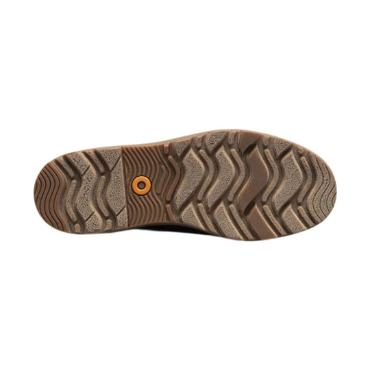 Brown rubber boot outsole with wavy tread pattern