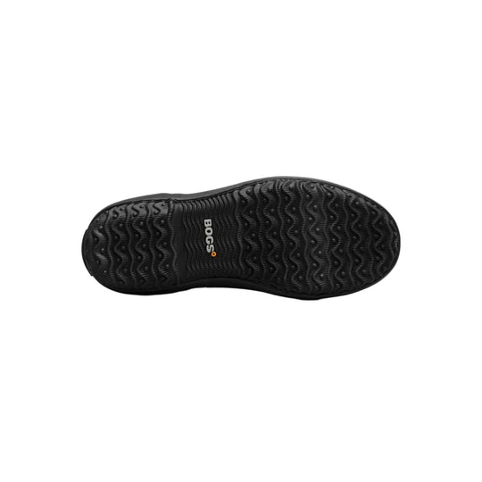 Black rubber boot outsole with wavy tread and BOGS logo