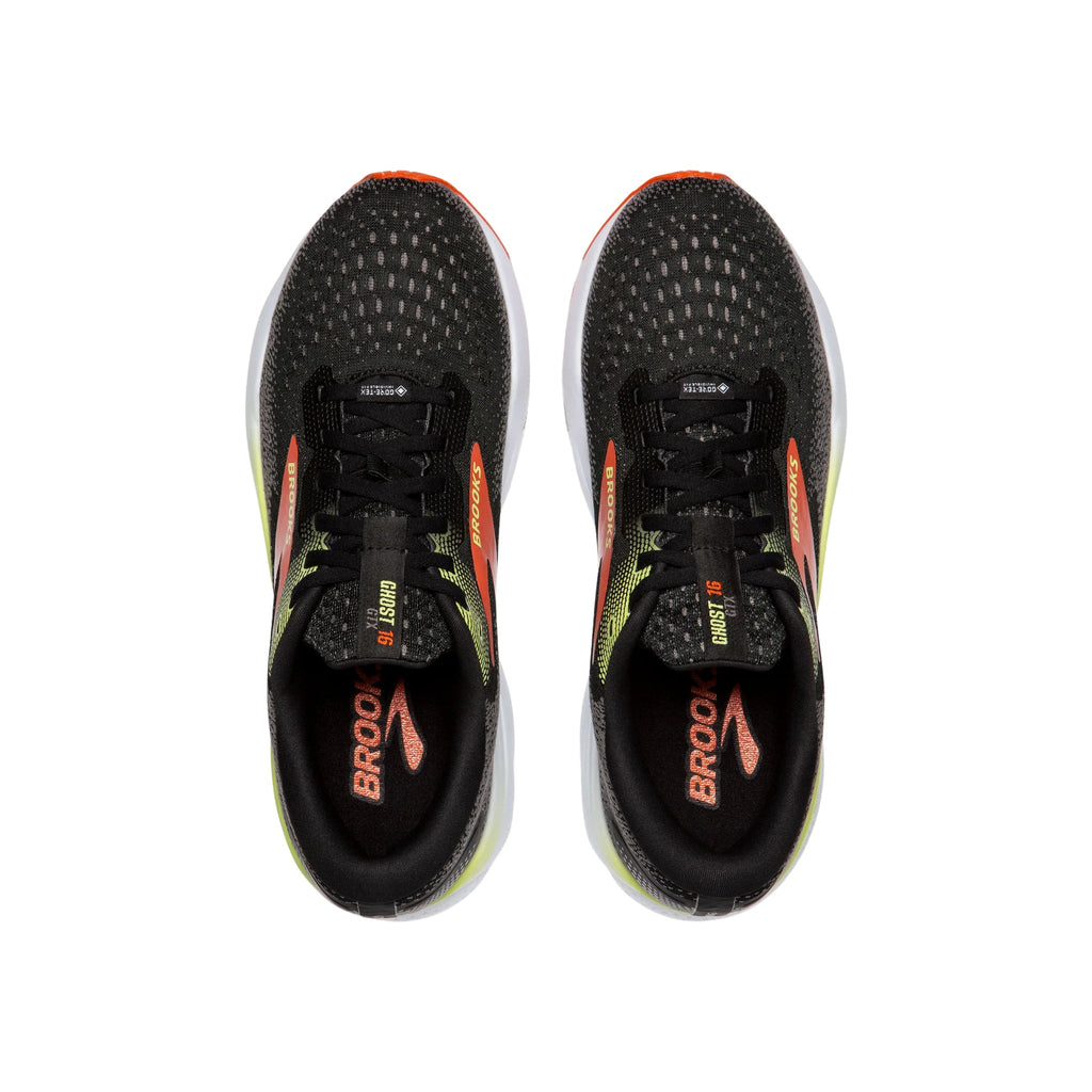 Brooks Men's Ghost 16 GTX Road Running Shoes - Black/Mandarin Red/Green - Lenny's Shoe & Apparel