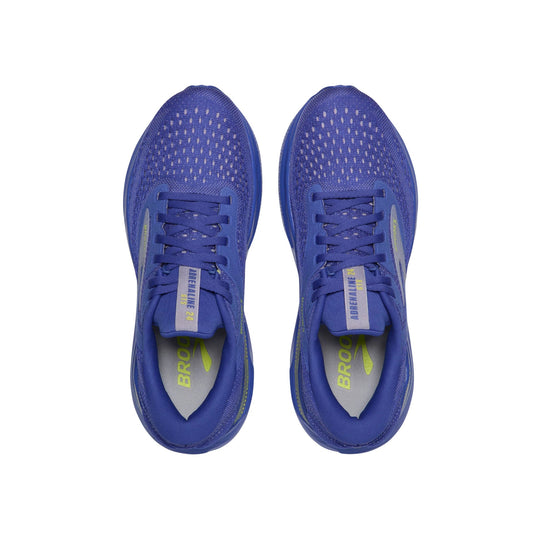 Pair of blue running shoes with mesh uppers, laces, and perforated toe boxes, shown from above
