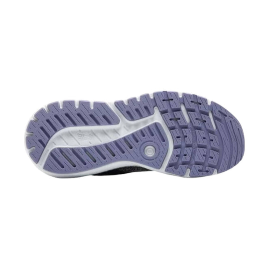 Lavender and white athletic shoe outsole with textured tread