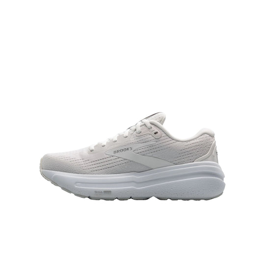 White low-profile running shoe with cushioned midsole and visible Brooks logo