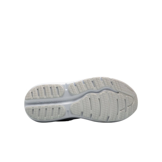 White mesh low-top running shoes with thick cushioned soles and light gray trim