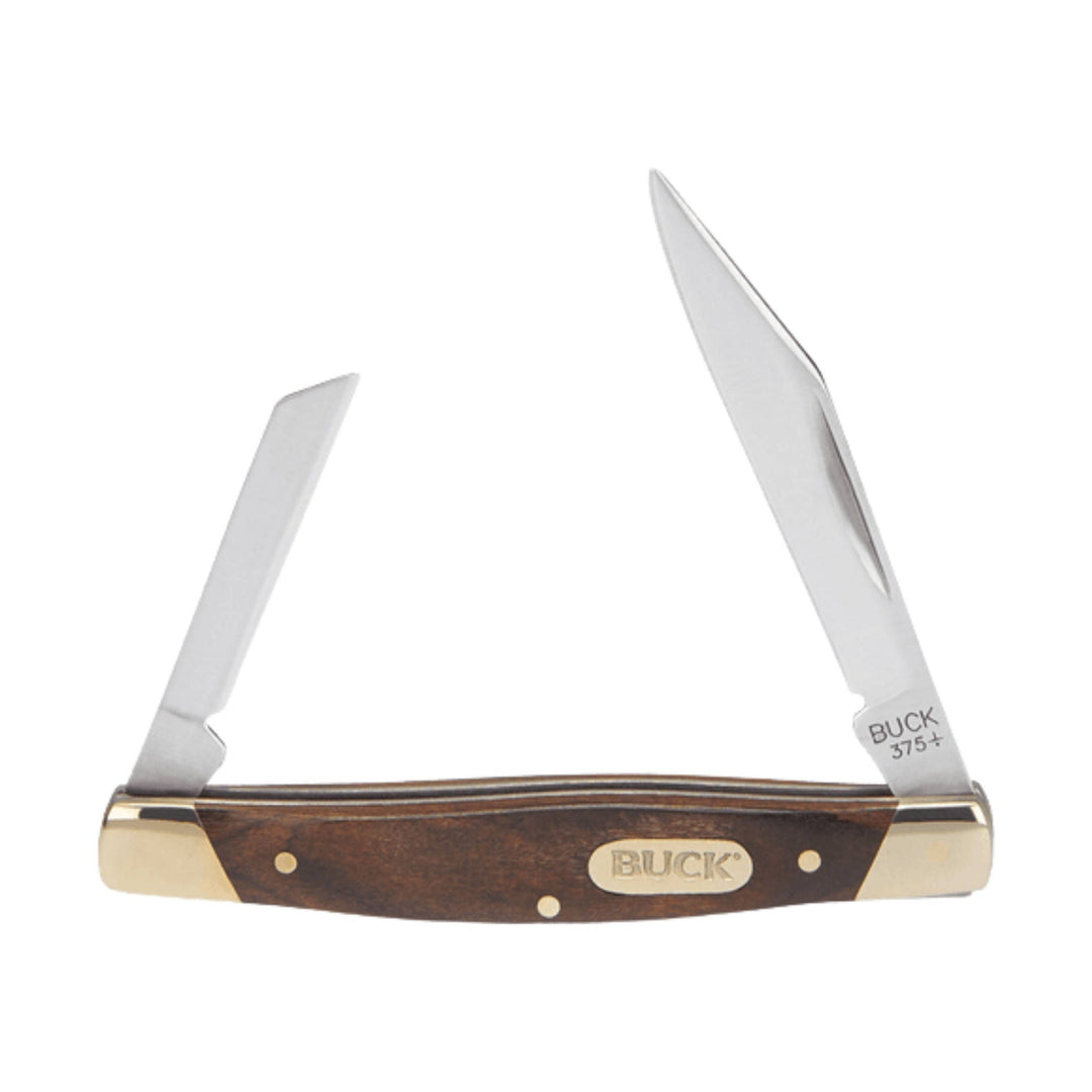 Wood-handled folding pocket knife with two open blades