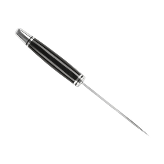Black handled awl with a long metal point