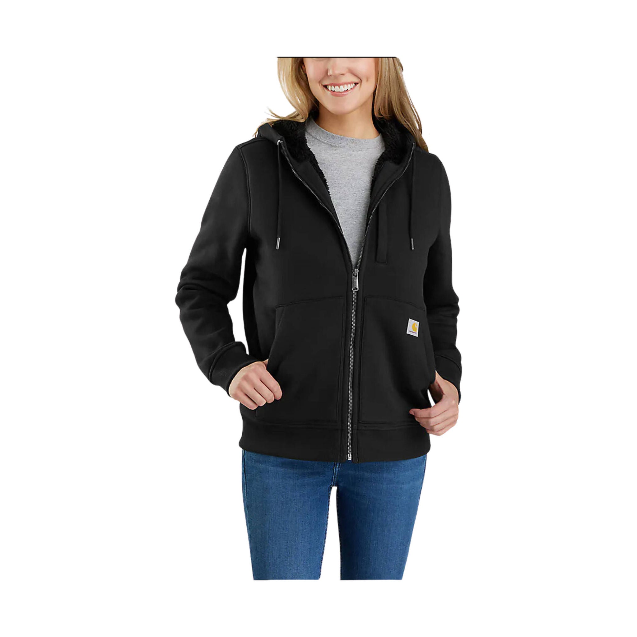 Carhart Women's Relaxed Fit Midweight Sherpa Lined Full Zip Sweatshirt Black
