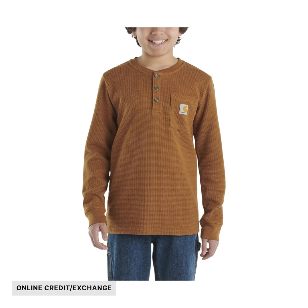 Carhartt Boys' Long Sleeve Henley Pocket Tee - Brown - ONLINE CREDIT/EXCHANGE - Lenny's Shoe & Apparel
