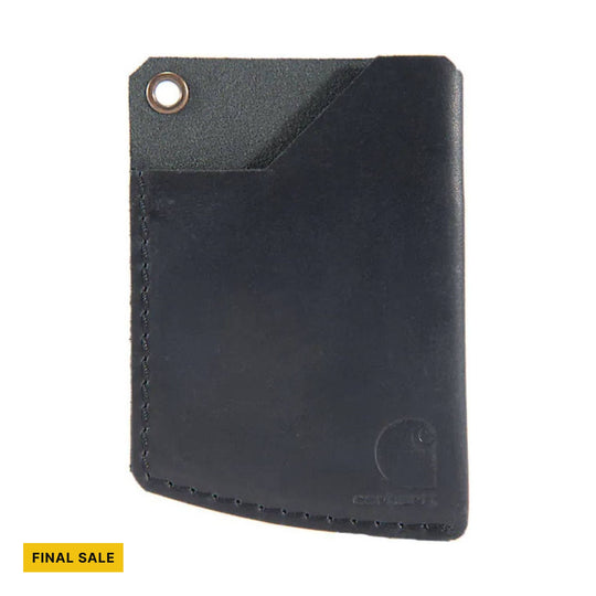 Black leather wallet with a metal grommet and stitched edges, labeled FINAL SALE