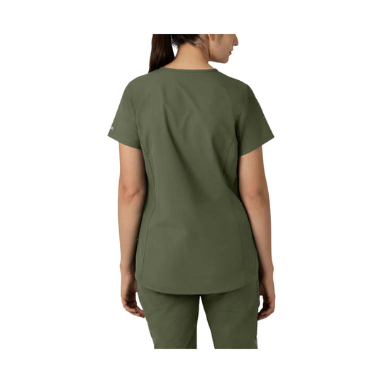 Olive short-sleeve scrub top shown from the back