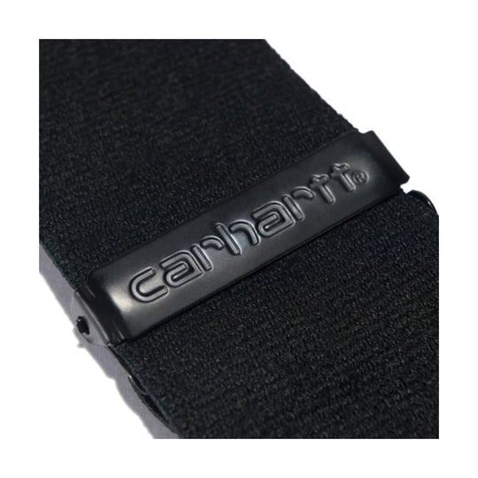 Black woven suspenders with a matte rubber Carhartt logo patch