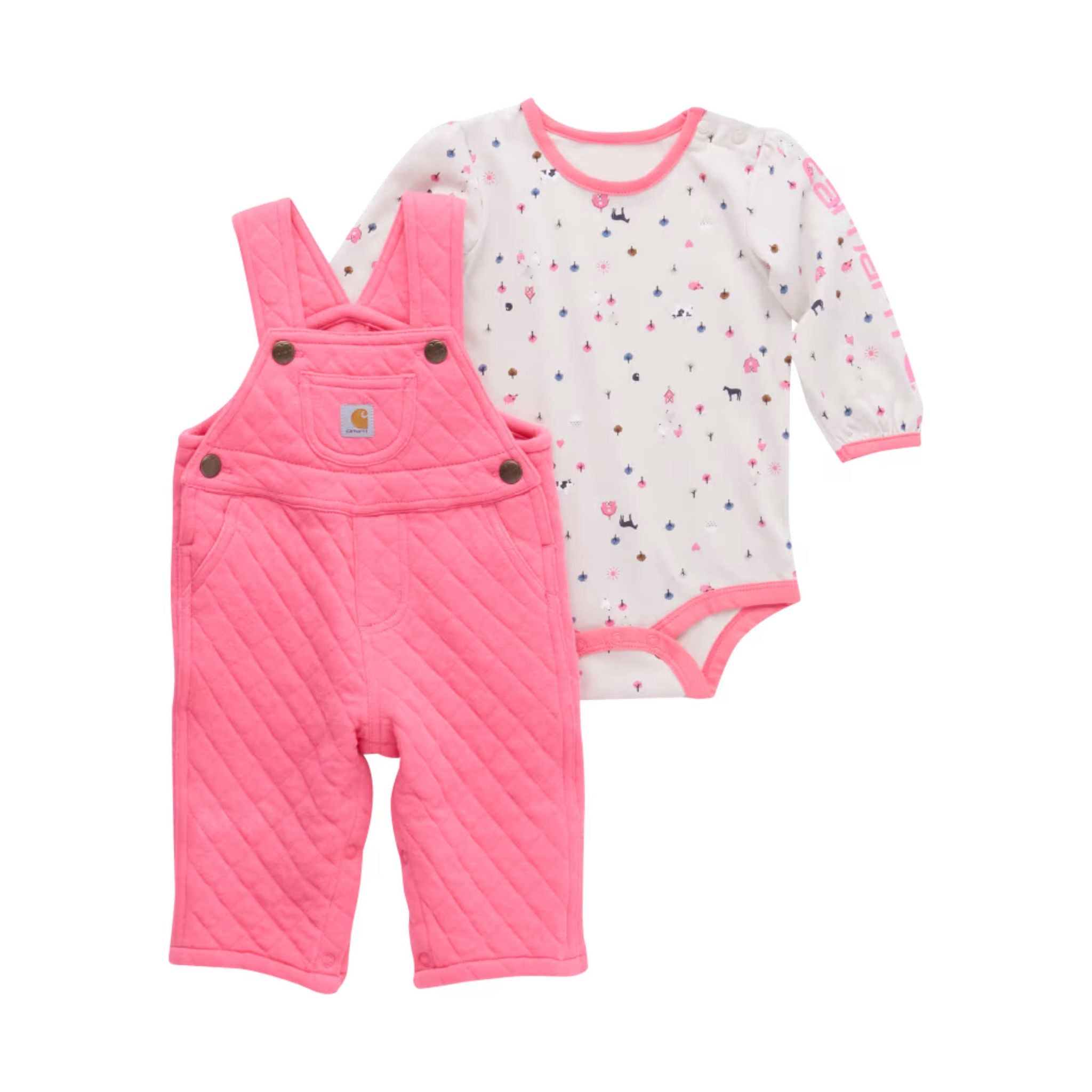 Carhartt Girls' Infant Long Sleeve Bodysuit Quilted Overall Set Pink