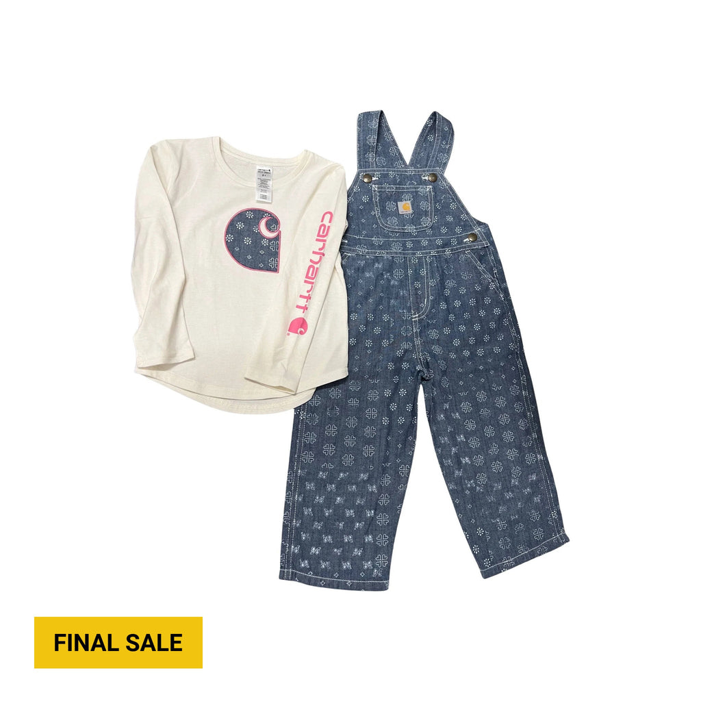 Carhartt Girls' Toddler Long Sleeve Printed Chambray Overall Set - Med Wash Denim - Lenny's Shoe & Apparel