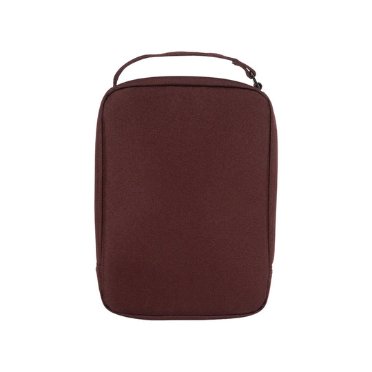 Brown rectangular lunch cooler with a zippered top and carry handle