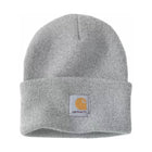 Gray knit beanie with Carhartt logo on a white background