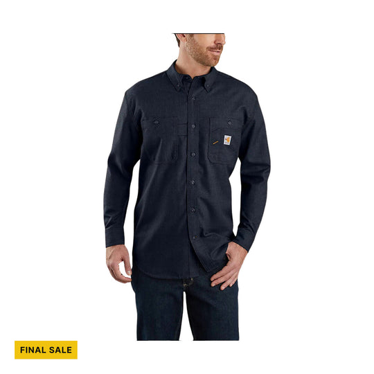 Carhartt Men's Flame Resistant Force Loose Fit Lightweight Long Sleeve Button Front Shirt - Navy - FINAL SALE - Lenny's Shoe & Apparel