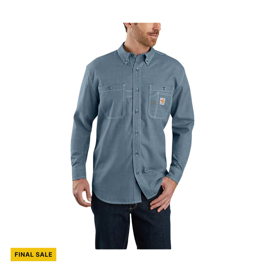 Carhartt Men's Flame Resistant Force Loose Fit Lightweight Long Sleeve Button Front Shirt - Steel Blue - FINAL SALE - Lenny's Shoe & Apparel