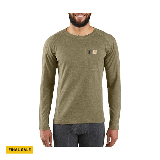 Carhartt Men's Force Midweight Synthetic Wool Blend Base Layer Crewneck Pocket Top - Burnt Olive Heather - FINAL SALE - Lenny's Shoe & Apparel