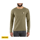 Carhartt Men's Force Midweight Synthetic Wool Blend Base Layer Crewneck Pocket Top - Burnt Olive Heather - FINAL SALE - Lenny's Shoe & Apparel