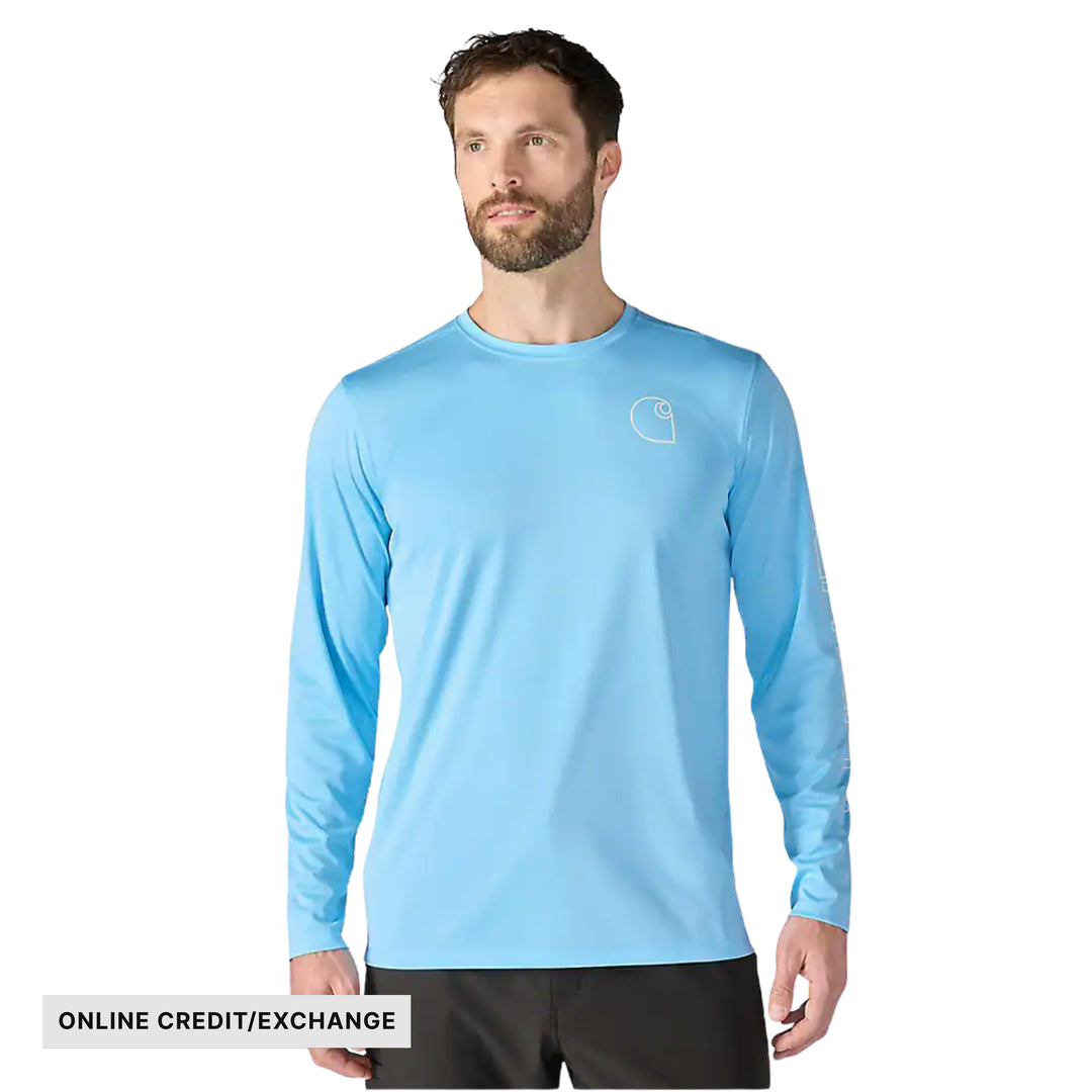 Carhartt Men's Force Sun Defender Lightweight Long Sleeve Logo Graphic T Shirt - Blue Gleam Heather - ONLINE CREDIT/EXCHANGE - Lenny's Shoe & Apparel
