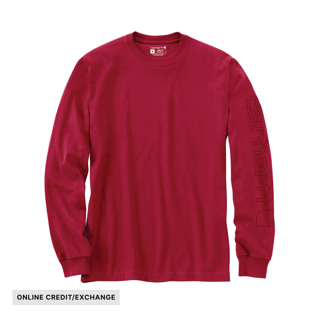 Carhartt Men's Loose Fit Heavyweight Long Sleeve Logo Sleeve Graphic T Shirt - Industry Red - ONLINE CREDIT/EXCHANGE - Lenny's Shoe & Apparel