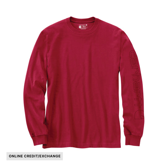 Carhartt Men's Loose Fit Heavyweight Long Sleeve Logo Sleeve Graphic T Shirt - Industry Red - ONLINE CREDIT/EXCHANGE - Lenny's Shoe & Apparel