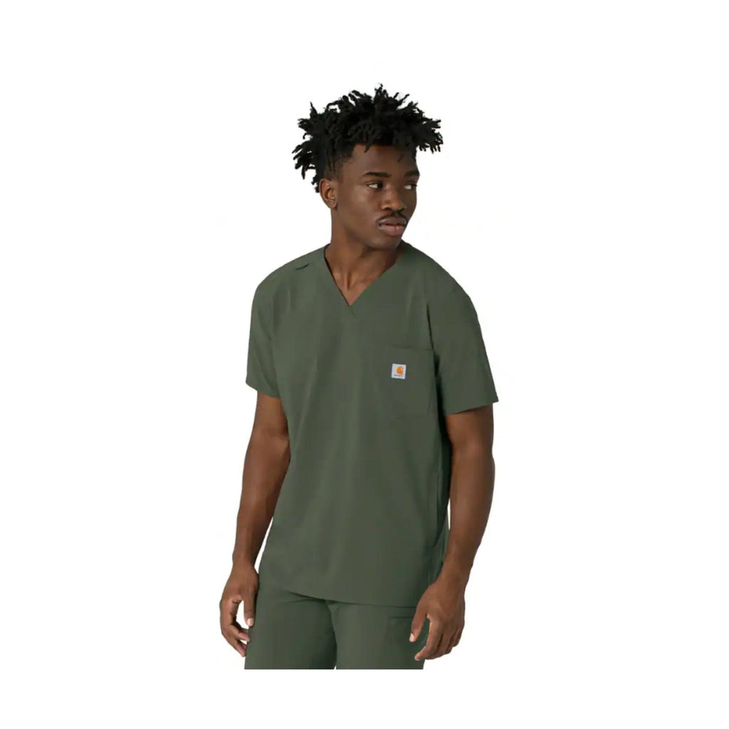 Carhartt Men's Cross Flex V Neck Scrub Top - Olive - Lenny's Shoe & Apparel