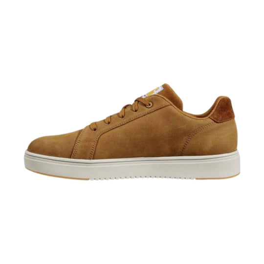 Brown low-top lace-up sneaker with a white sole
