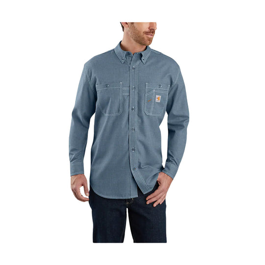 Carhartt Men's Flame Resistant Force Loose Fit Lightweight Long Sleeve Button Front Shirt - Steel Blue - Lenny's Shoe & Apparel