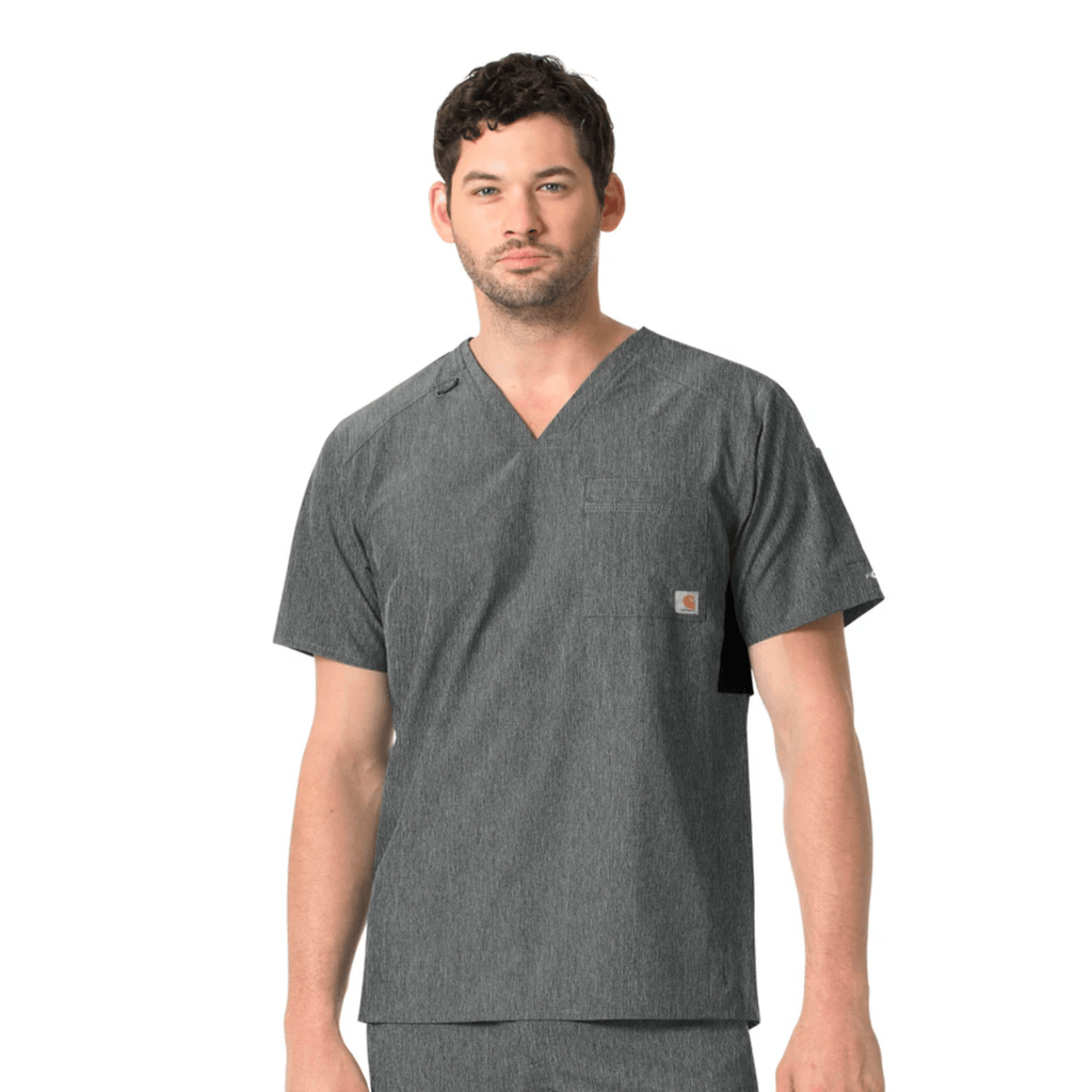 Carhartt Men's Force Liberty Twill Chest Pocket Scrub Top - Charcoal Heather - Lenny's Shoe & Apparel