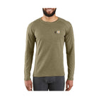 Carhartt Men's Force Midweight Synthetic Wool Blend Base Layer Crewneck Pocket Top - Burnt Olive Heather - Lenny's Shoe & Apparel
