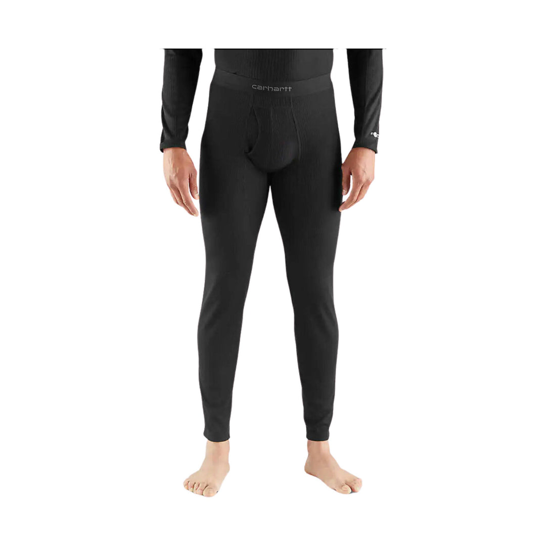 Black men’s thermal base layer pants with visible waistband logo