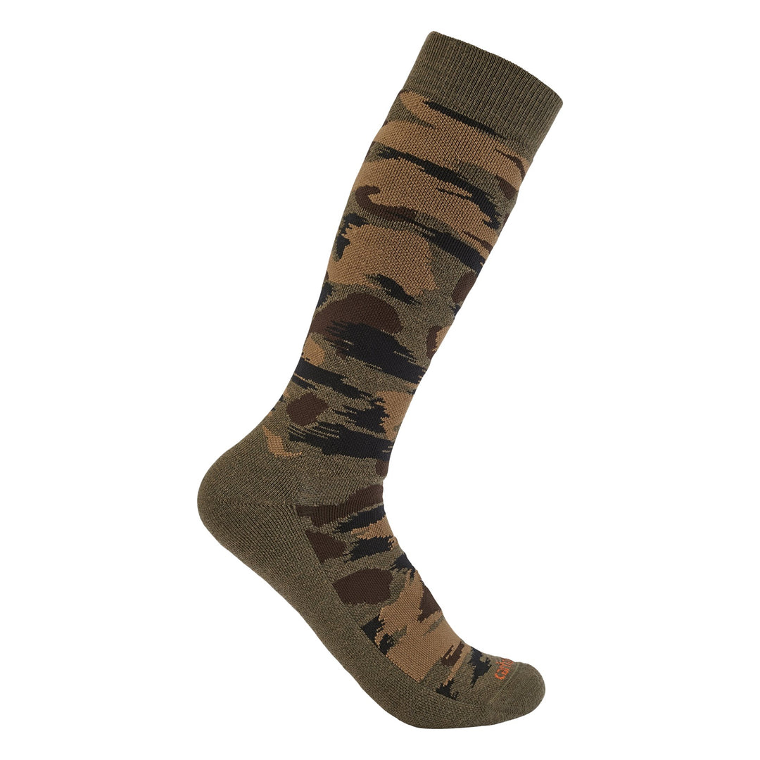 Olive and brown camouflage knee-high boot sock