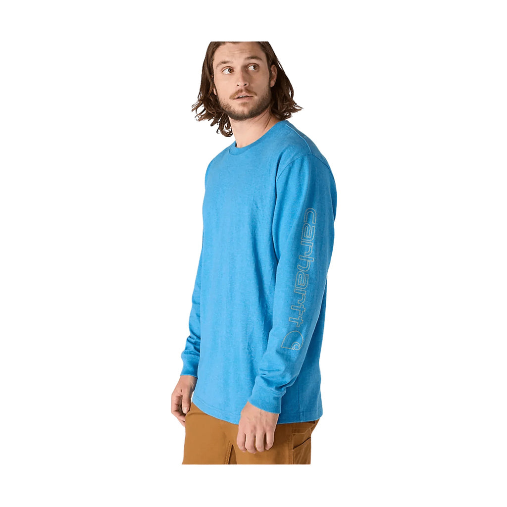 Carhartt Men's Loose Fit Heavyweight Long Sleeve Logo Sleeve Graphic T Shirt - Horizon Blue Heather - Lenny's Shoe & Apparel