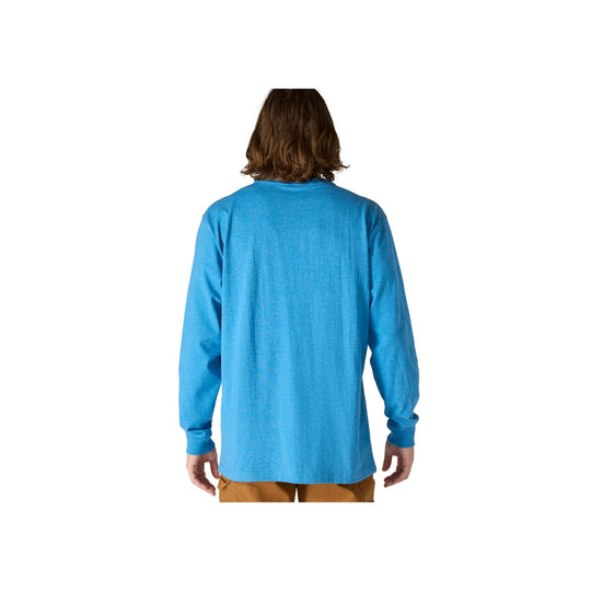 Blue long-sleeve T-shirt shown from the back