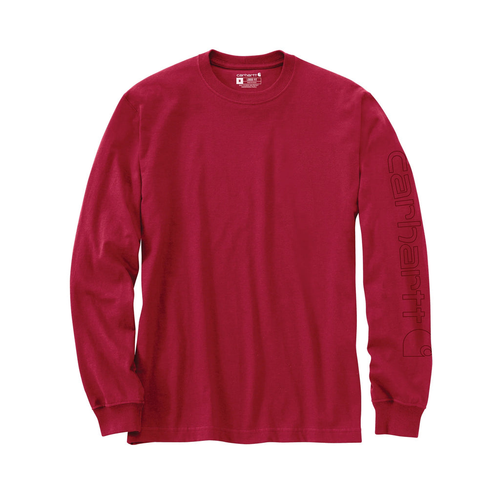 Carhartt Men's Loose Fit Heavyweight Long Sleeve Logo Sleeve Graphic T Shirt - Industry Red - Lenny's Shoe & Apparel