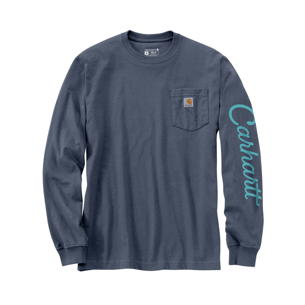 Carhartt Men's Loose Fit Heavyweight Long Sleeve Pocket Dog Graphic T Shirt - Bluestone - Lenny's Shoe & Apparel