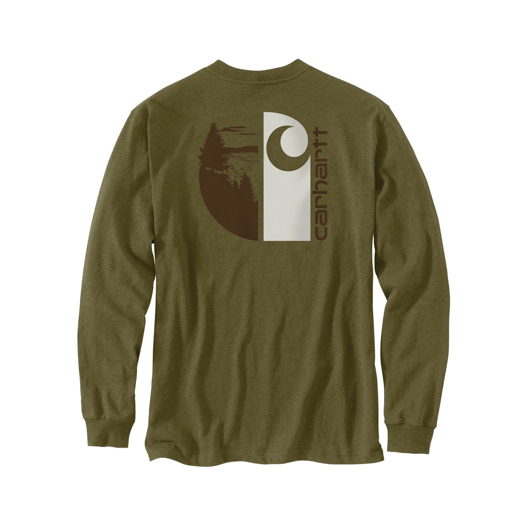 Carhartt Men's Loose Fit Heavyweight Long Sleeve Pocket Outdoor Graphic T Shirt - Dark Bronzed Green - Lenny's Shoe & Apparel