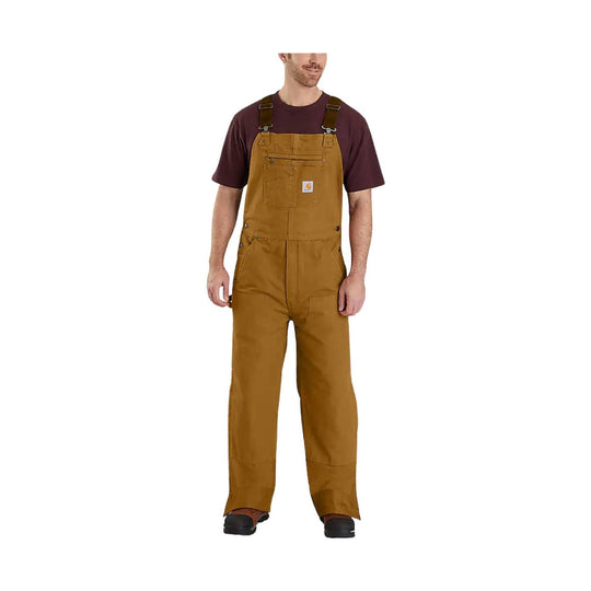 Brown insulated bib overalls with adjustable shoulder straps and front chest pocket