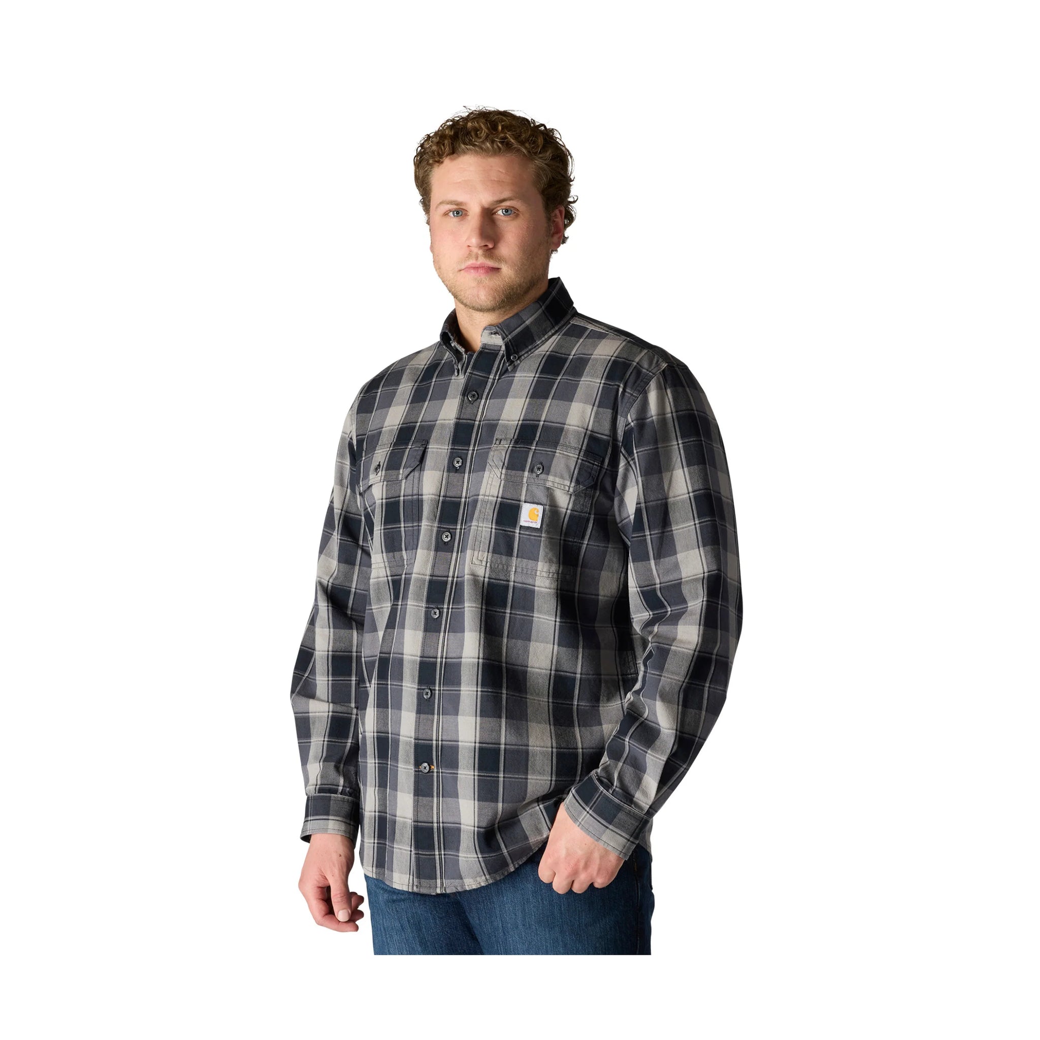 Carhartt Men's Loose Fit Midweight Chambray Long-Sleeve Plaid Shirt | Black | XL Carhartt Men's Loose Fit Midweight Chambray Long-Sleeve Plaid Shirt | Black | XL