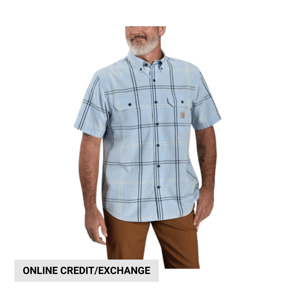 Carhartt Men's Loose Fit Midweight Short Sleeve Plaid Shirt - Fog Blue - Lenny's Shoe & Apparel