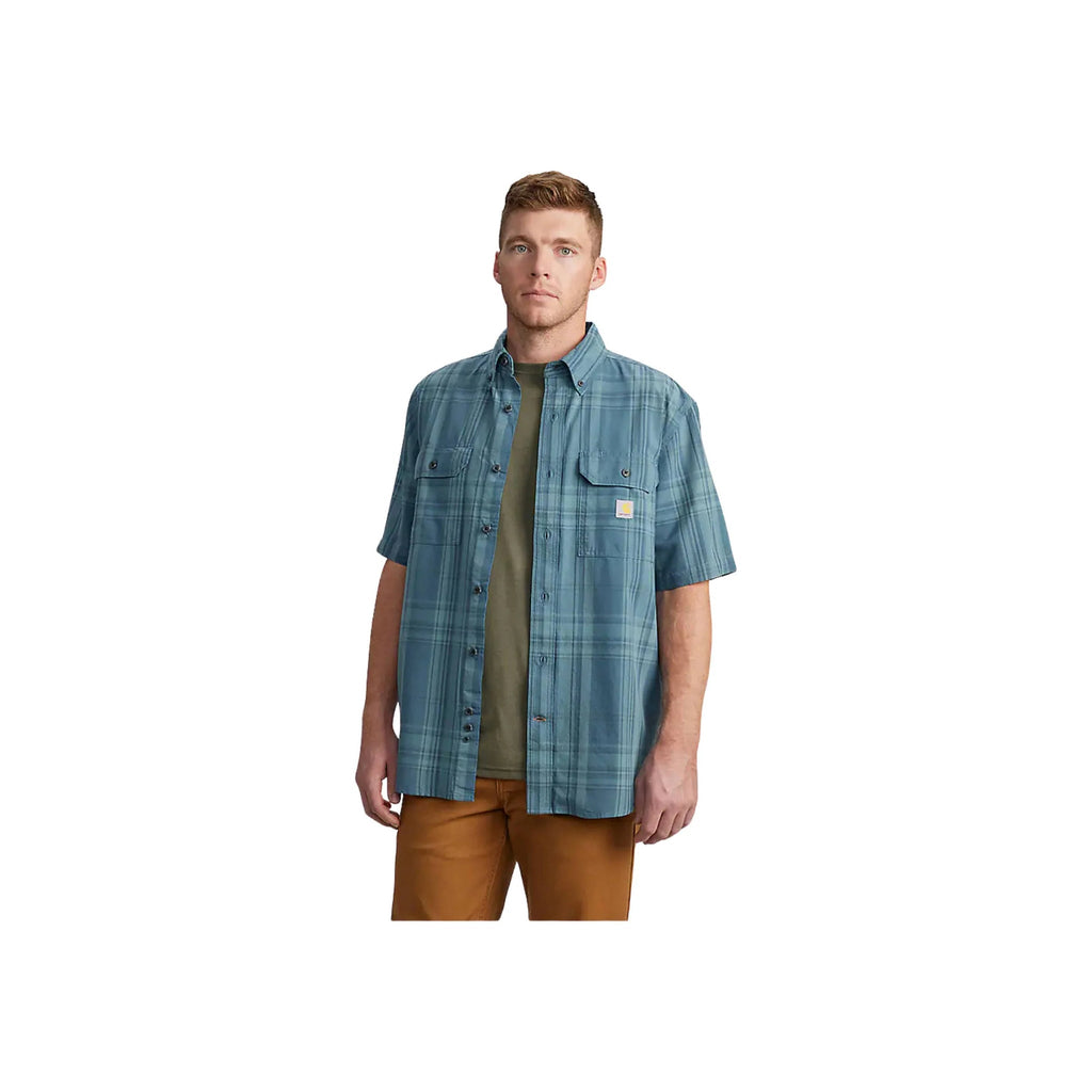 Carhartt Men's Loose Fit Midweight Short Sleeve Plaid Shirt - Storm Blue - Lenny's Shoe & Apparel