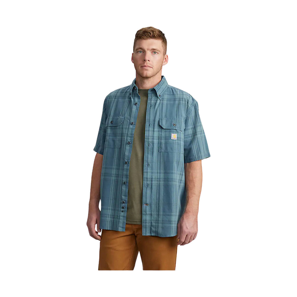 Carhartt Men's Loose Fit Midweight Short Sleeve Plaid Shirt - Storm Blue - Lenny's Shoe & Apparel