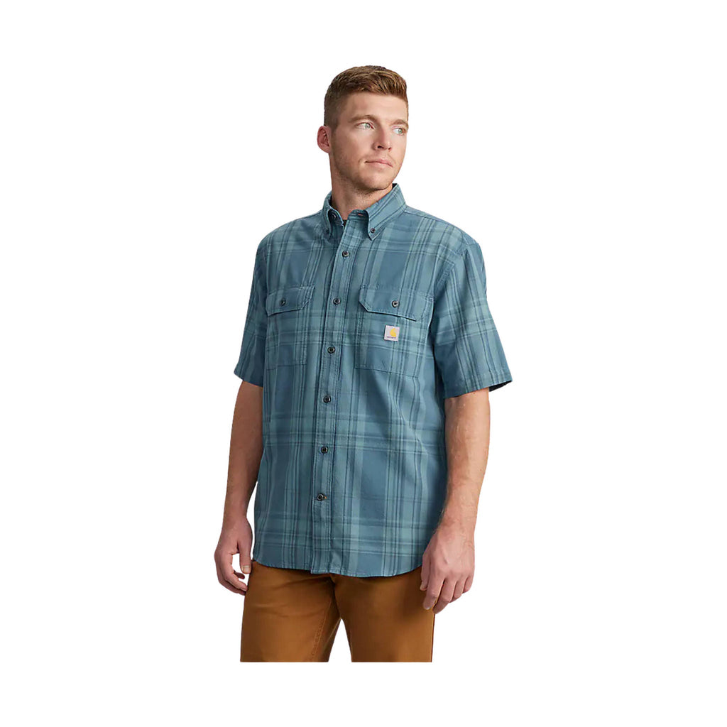 Carhartt Men's Loose Fit Midweight Short Sleeve Plaid Shirt - Storm Blue - Lenny's Shoe & Apparel