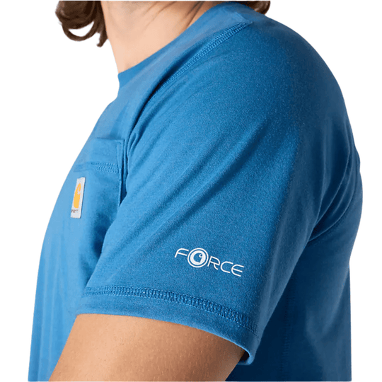 Blue short-sleeve T-shirt with a chest pocket and white FORCE logo on the sleeve