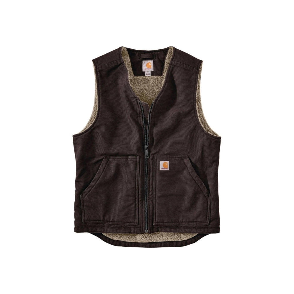 Carhartt Men's Relaxed Fit Washed Duck Sherpa Lined Vest - Dark Brown - Lenny's Shoe & Apparel