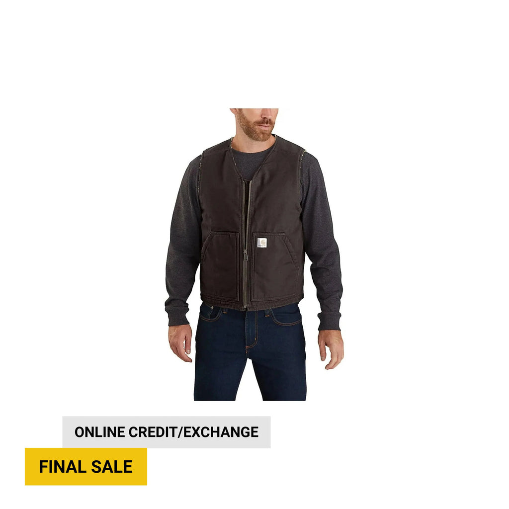 Carhartt Men's Relaxed Fit Washed Duck Sherpa Lined Vest - Dark Brown - Lenny's Shoe & Apparel